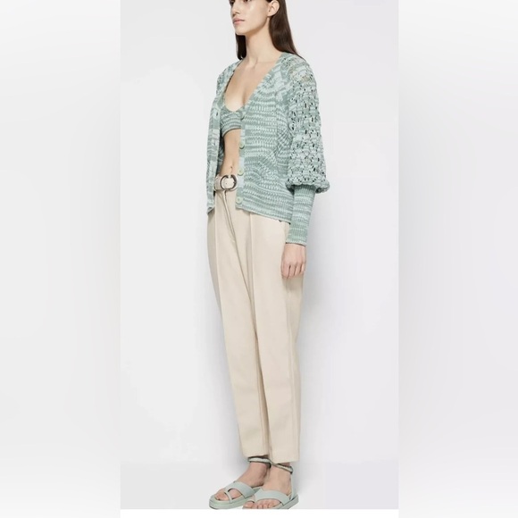 JONATHAN SIMKHAI Adeline Cotton Blend Cardigan Sweater in Lichen Jade - Small - Picture 4 of 12